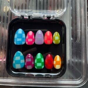 Hand Painted Colorful Checker Press-on Nails